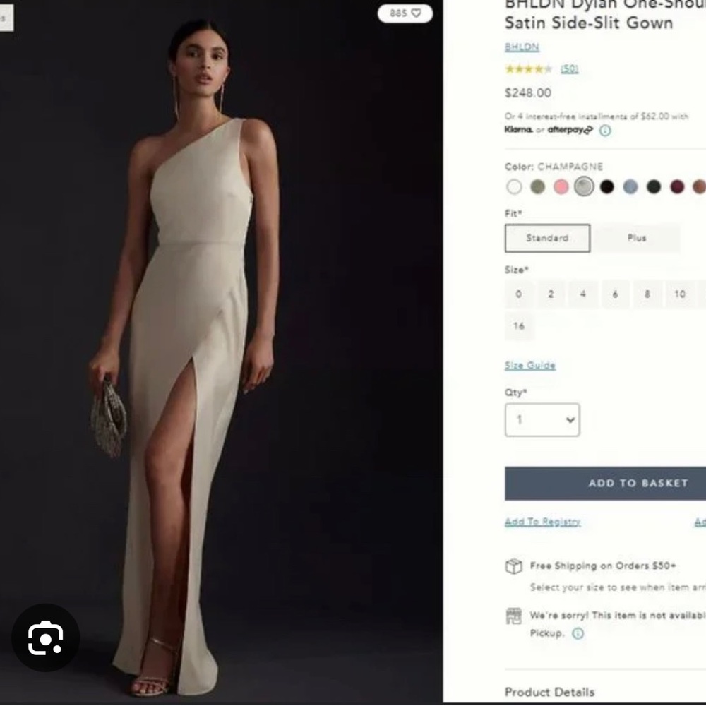 BHLDN Dylan One Shoulder Dress in Champagne